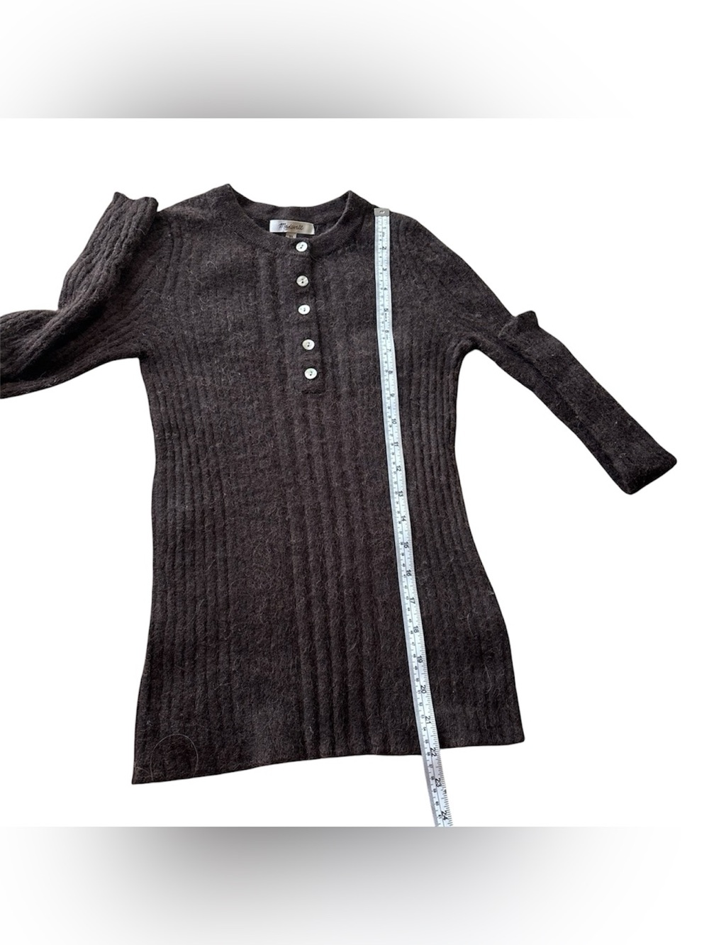Madewell Dark Brown Alpaca Blend Ribbed Henley Sweater Top XS - Picture 7 of 7